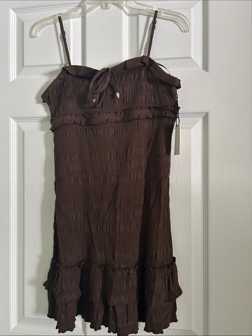 Sincerly Jules Brown Ruffle-Tiered Knit Sundress